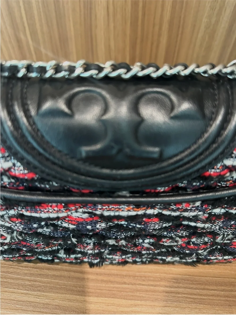 Tory Burch Tweed Chain-Handle Flap Shoulder Crossbody Bag with Tassel Black